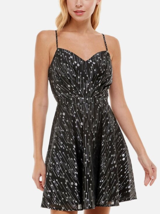 Trixxi Dresses & Skirts - Trixxi Black and Silver Shimmery Party Dress Junior's Size 1 Y2K New Year's Glam